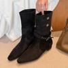 Stylish Niche Design Increases the Sense of Western Boots Women's 2025 Autumn and Winter New Belt Buckle Two Wear Matte Leather Short Boots