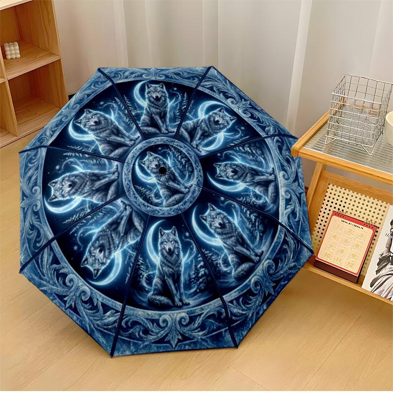 

Moon Wolf Pattern Printed umbrella windproof folding umbrella portable sun and rain umbrella suitable for gifting