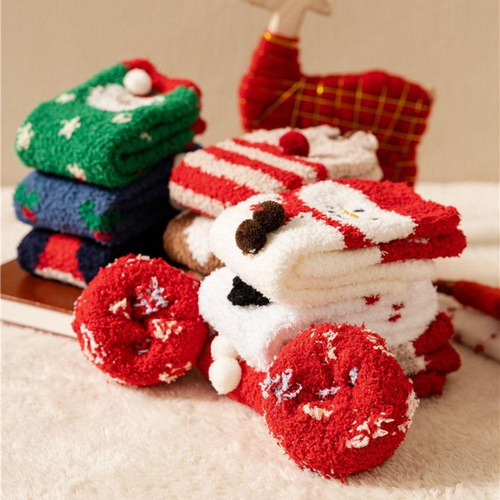 Elk Mid Tube Socks Santa Claus Christmas Tree Pendant Classic Women's Floor Socks  Christmas