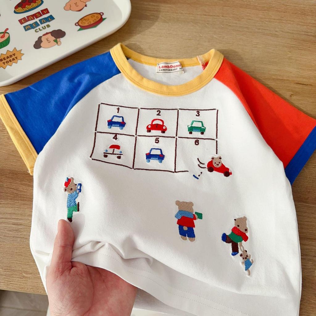 Boys' Patchwork Short-Sleeve T-Shirt - 2026 Summer Style, Round Neck, In Stock