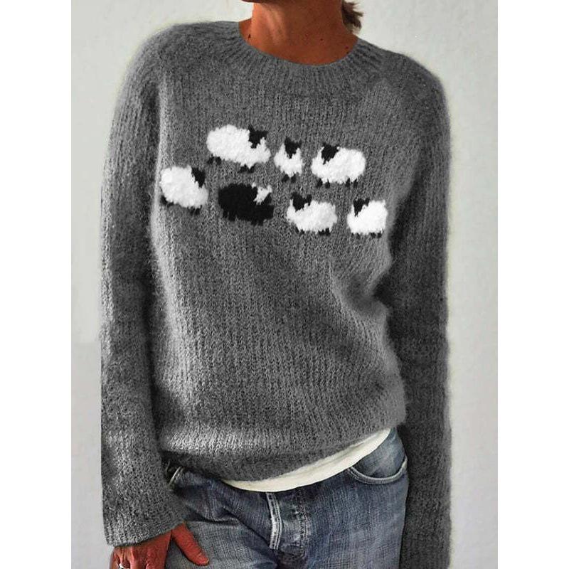 New Women's Color-Block Round Neck Loose Fashion Sweater