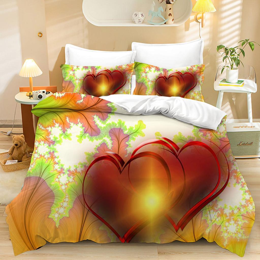 3D Valentine's Day Duvet Cover 2/3 Pieces Romantic Love Bedding Set AU/DE/EU Full Size Luxury Duvet Cover Polyester Soft Couple Cover