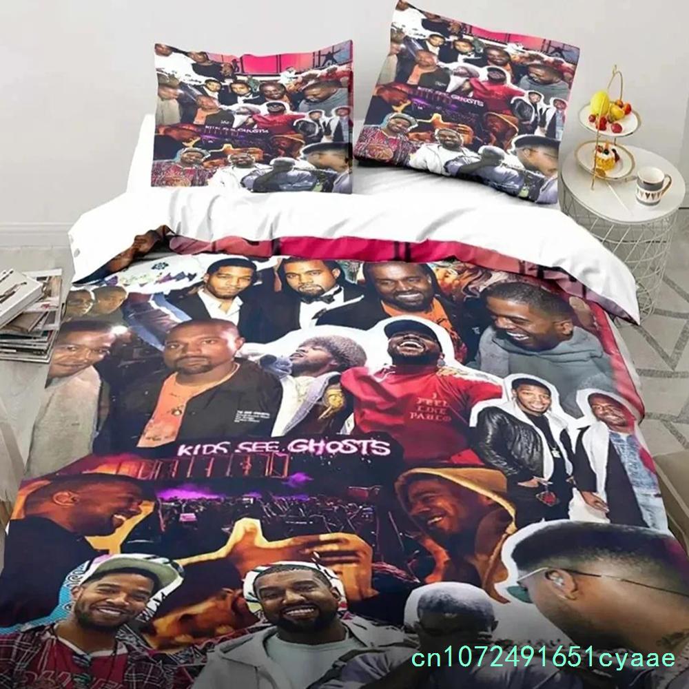 Set Biancheria da Letto Rapper Kanye West per Camera da Letto Morbido Moderno Copriletto Confortevole Copripiumino per Bambini Coperta e Federa