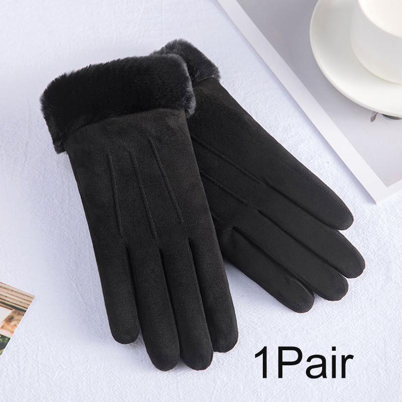 1Pair Touch Screen Winter Fleece Suede Soft Women Warm Gloves Ladies Fur Lined Thermal