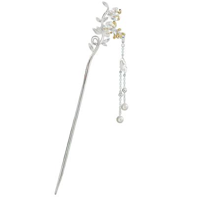 Miaomyao Japanese Hair Hair Accessory [Miaomyao] Hairpin, Style, Tomesode, Kimono, Ornament, Metal, Antique, Flower, Wisteria, Pearl, Silver,