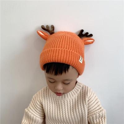 Infants and Toddlers Knitted Wool Hat Autumn and Winter Children's Christmas Antlers Thickened Warm Hat Ear Protector Pullover Hat 2080-1
