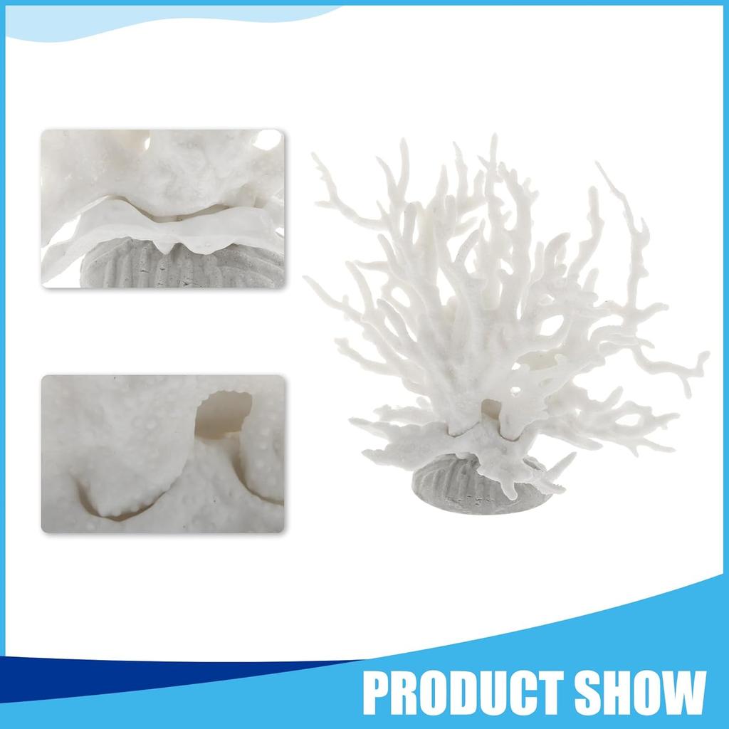 Colorful Coral Reef Decor, Mini Faux Coral Decor for Aquarium Decorations, 6.5x5.83inch (White)