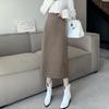 Women's 2025 Autumn Wool High-Waisted Mid-Length Pencil Skirt with Slit