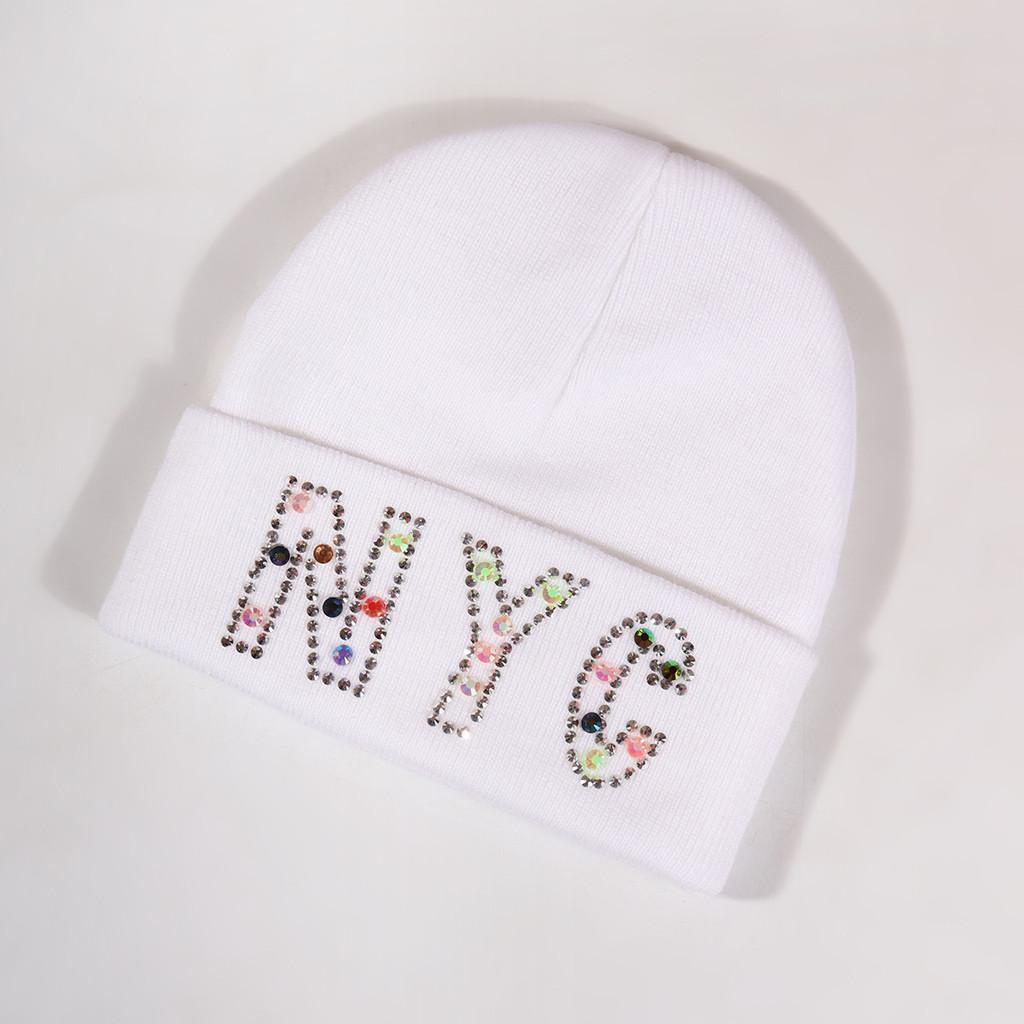 Rhinestone Nyc Letters Knit Hat For Unisex Autumn Winter Warm Cap Fashion Gift