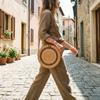 Etnický styl Proutěná taška Bohemská kulatá crossbody taška Ležérní slaměná taška přes rameno Nákupní
