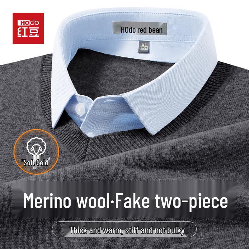 

Hodo Мужской утолщенный свитер из 100% шерсти с воротником-рубашкой, имитация двойки XL