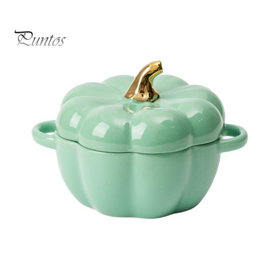 

Чаша для гарбуза з подвійними ручками Керамічні миски для супу з гарбуза, що складаються, Глянцева емальована Гарбузова ємність для закусок для випічки, подача, подарунок на Хелловін зелений