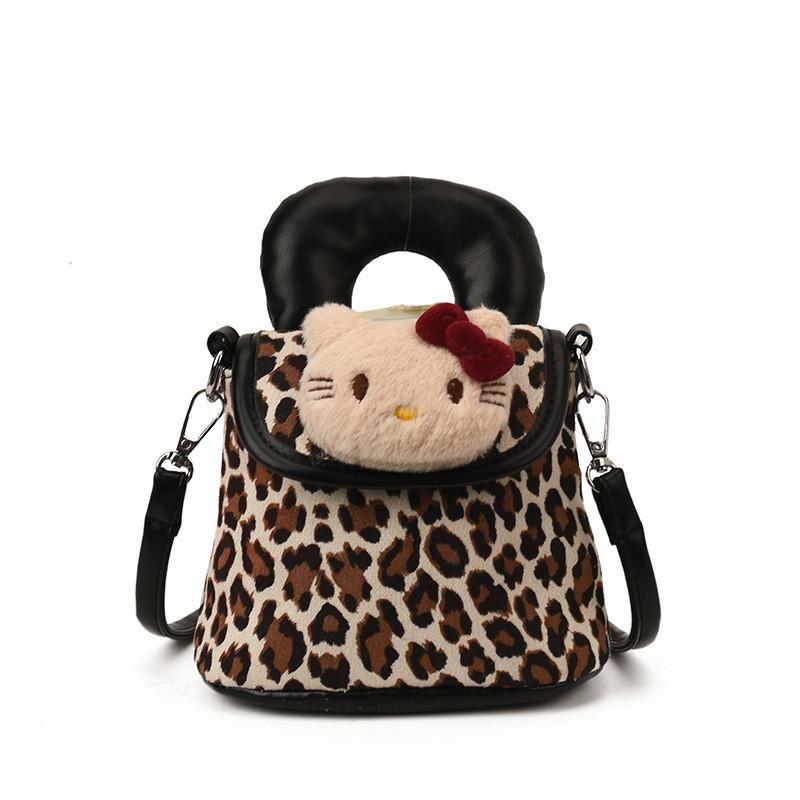 Borsa a tracolla Hello Kitty con stampa leopardata in PU per donna con tasca per cellulare per il tragitto quotidiano