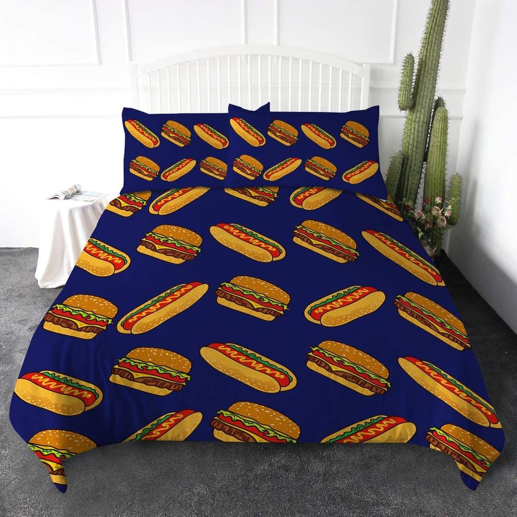 Hamburger Fries Candy Bedding 3D Giant Burger Duvet Cover Set 3 Pieces Fun Fast Food Bedspread King Size Polyester Bedding Set