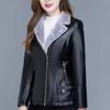 Women S Short Fleece Lined Suit Collar Leather Jacket Winter Casual Coat