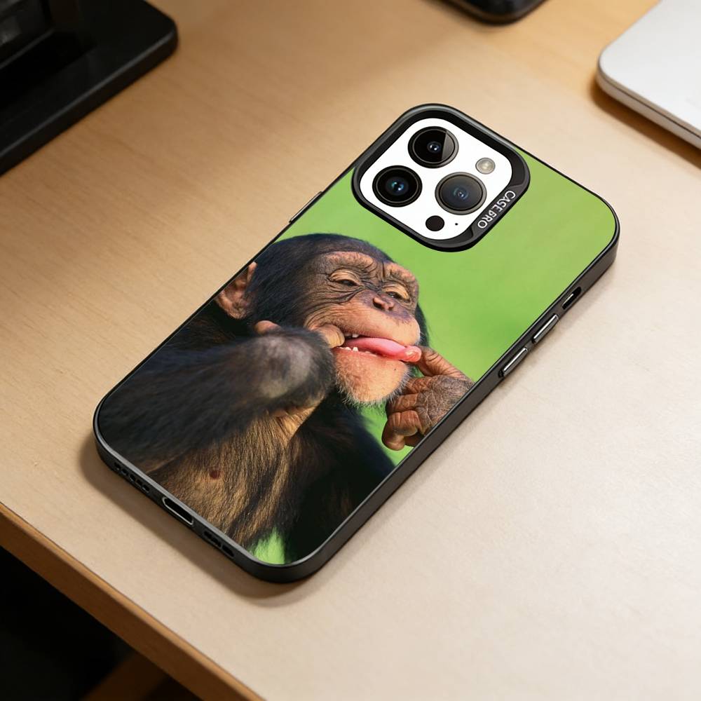 Funny Cute Monkeys Phone Case For iPhone 17,16,15,14,13,12,11 Plus,Pro Max,XS,Colored Silver Plated Inside Cover