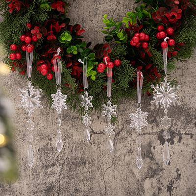 6 Stück künstliche Schneeflocken-Anhänger, transparente Schneeflocken-Ornamente aus Acryl, einfach aufzuhängende künstliche Schneeflocken-Dekorationen für Winterpartys, Weihnachtsbaum