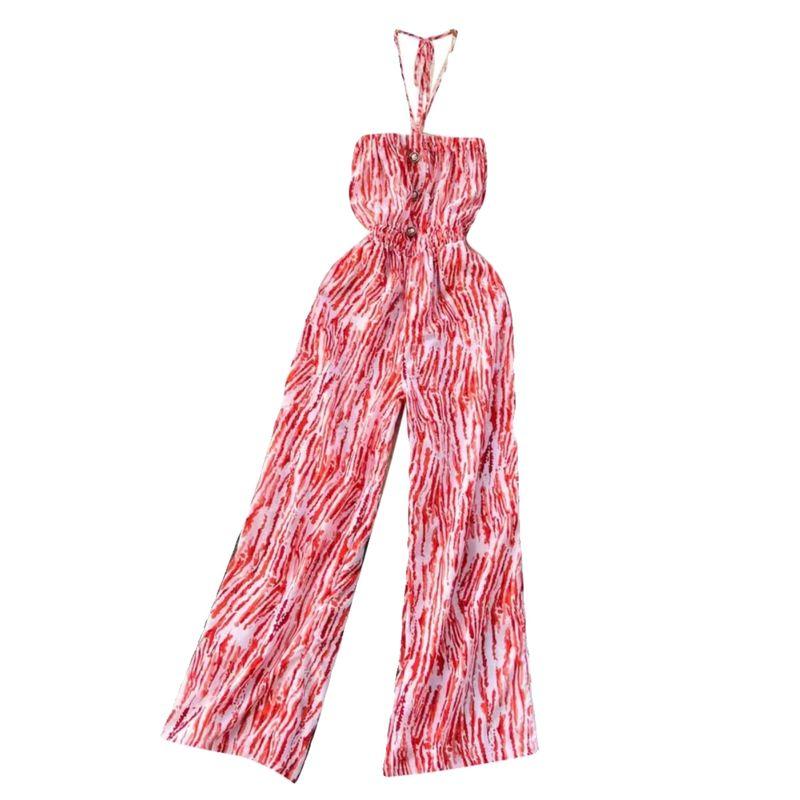 Spring and Summer New Holiday Travel Hot Street Tie-Dye Sling Fashion Chiffon Drape Halter Wide Leg One-Piece Long Pants