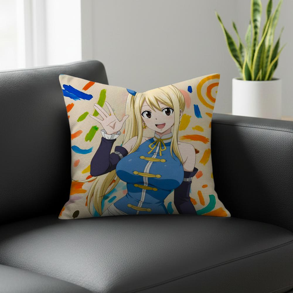 Anime Lucy Heartfilia Fairy Tail Cushion Cover Natural Linen Pillowcase Set AllinOne Decor for Sofa Bedroom Chair