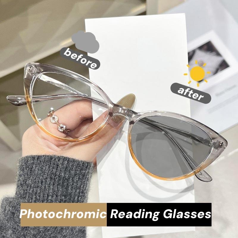 Outdoor Farbwechselnde Lesebrille Damen Herren Mode Cat-Eye Anti Blaulicht Photochrom Fernsichtbrille UV-Schutz