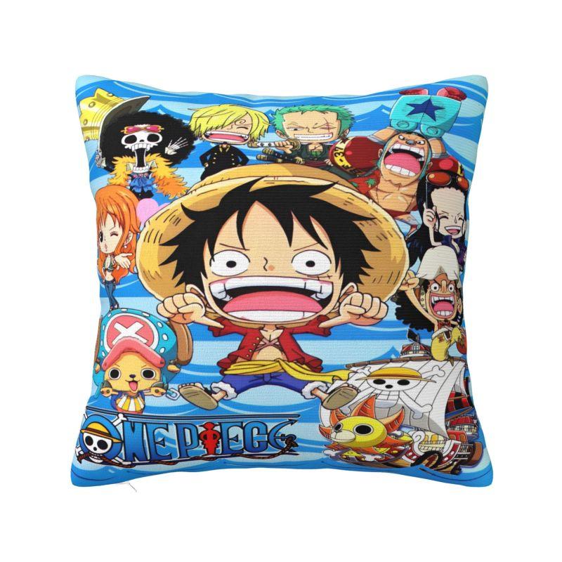 Custom Modern One Pieces Luffy Anime Cushion Cover for Sofa Soft Pirate Skull Manga Pillow Case