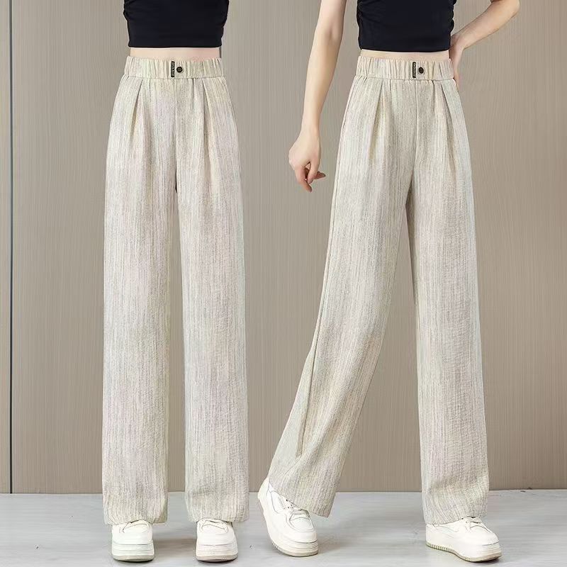 Women High Waist Vertical Texture Wide Leg Casual Pants