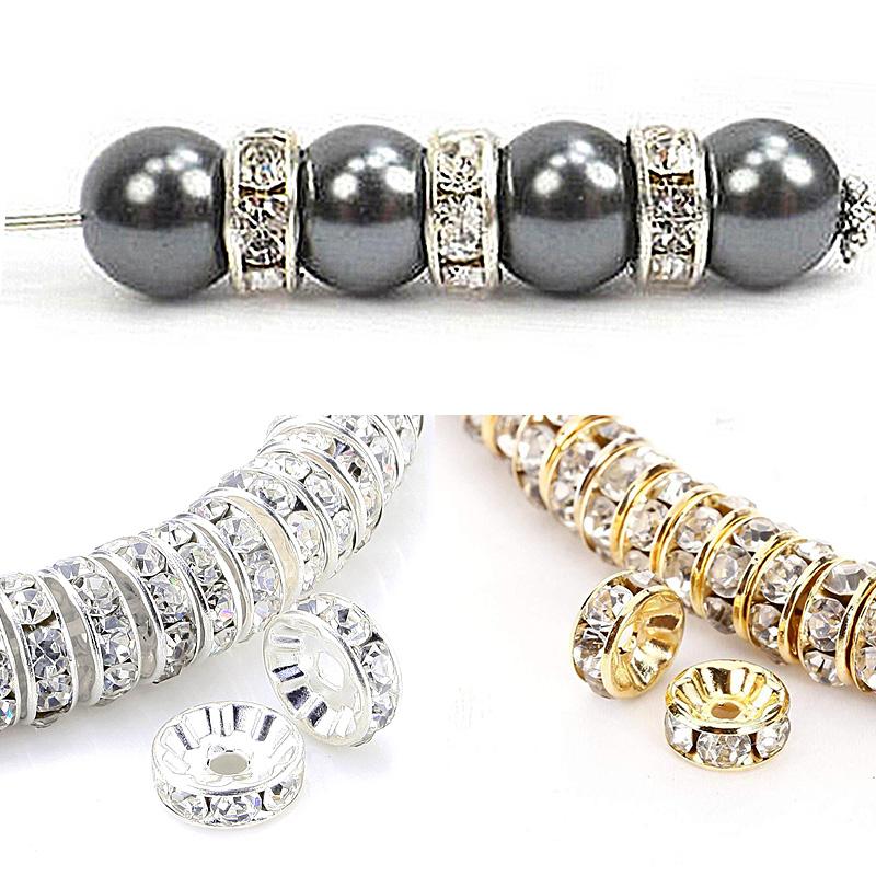 50Pcs Diamond-Encrusted Wheel Spacer, 8mm Bead Spacing, DIY Material, Handmade Jewelry Accessory For Bracelets And Necklaces