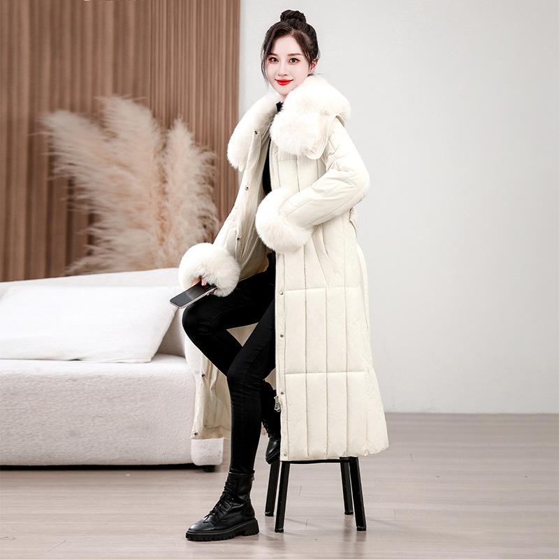 Winter cotton-padded clothes new high-end medium and long cotton-padded clothes with sweater collar foreign style middle-aged mother down cotton-padde