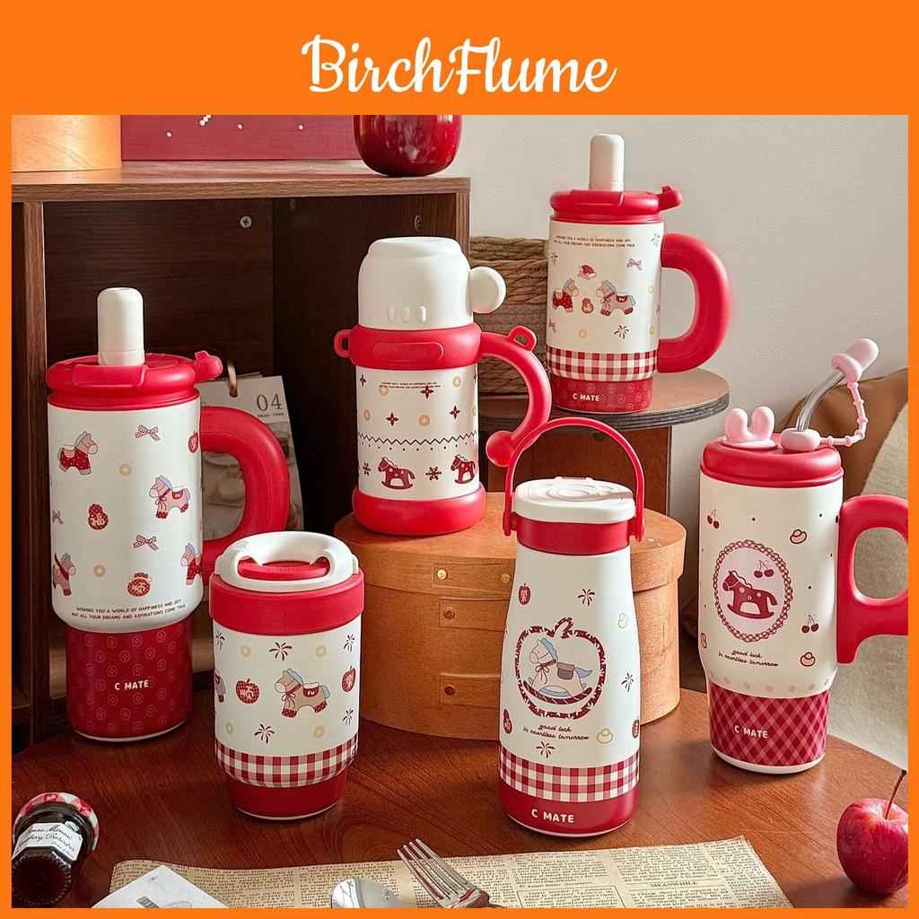 Year Of The Horse Portable Thermos Mug With Ceramic Inner And Travel Cap For Outdoor Use