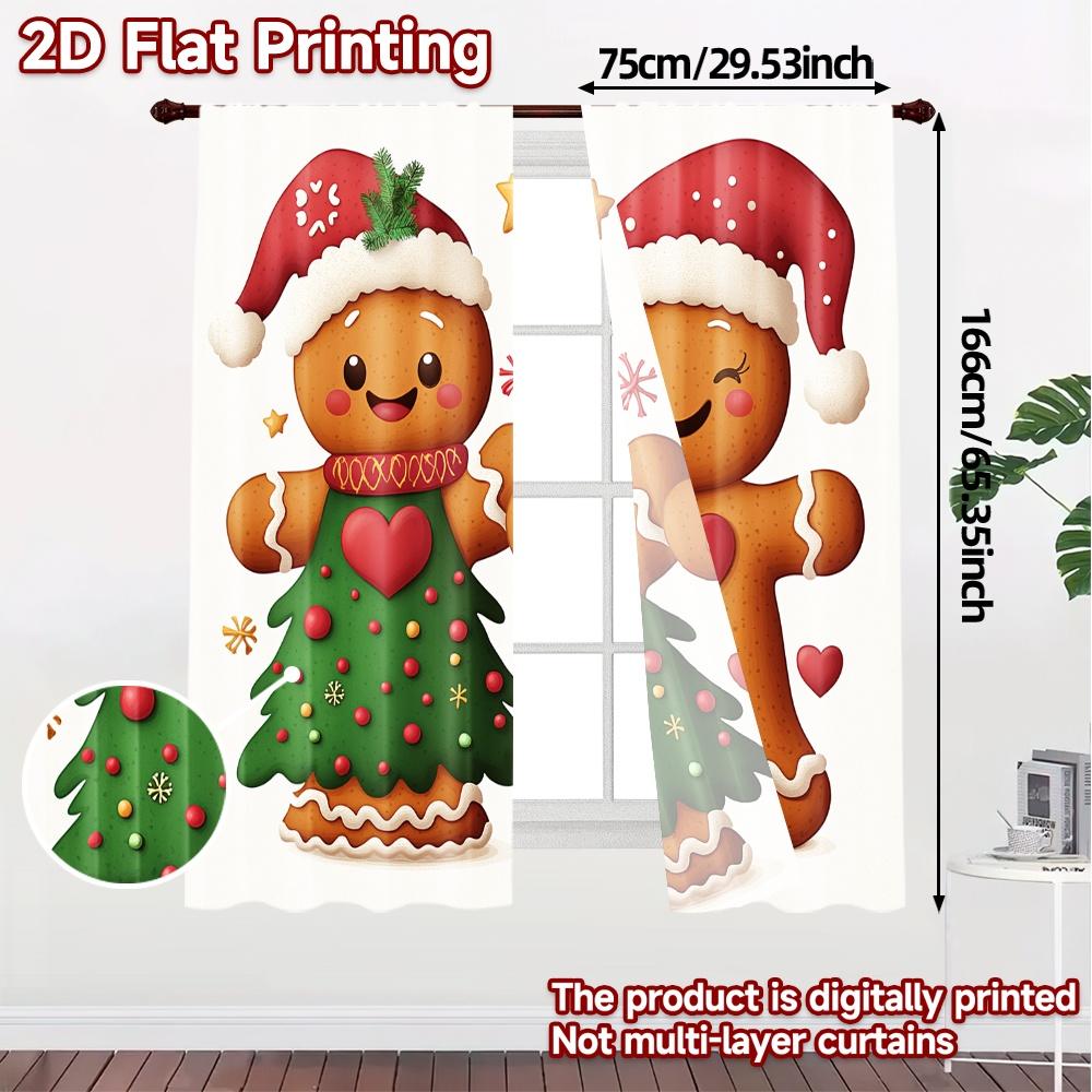 2 Stück, Vorhänge Niedliches Lebkuchenpaar Herz Modernes Fenster Vorhang Maschinenwaschbarer Stoff Vorhänge Dekorationen Innenbereich für