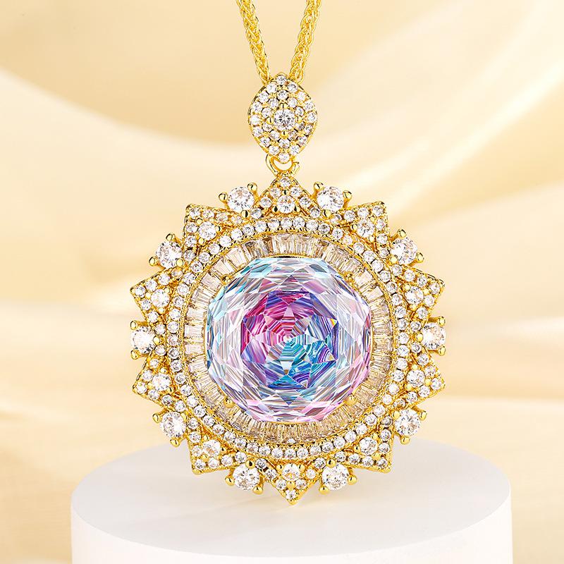 

Ювелирные изделия Медное основание Позолоченная Огранка Роза Морской синий Подсолнух Золотая подвеска Главный камень 18 мм