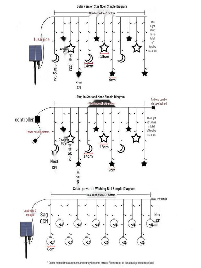 LED Solar Lichterkette - Stern & Mond Vorhang, Outdoor Camping & Feiertags-Feendekor