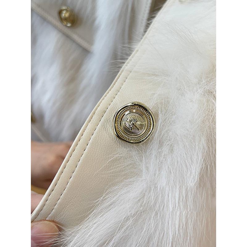 Women's Eco-friendly Round Neck Fox Fur Coat - Slim, Plush, Short, Thickened Korean Style (2025 Autumn/Spring)