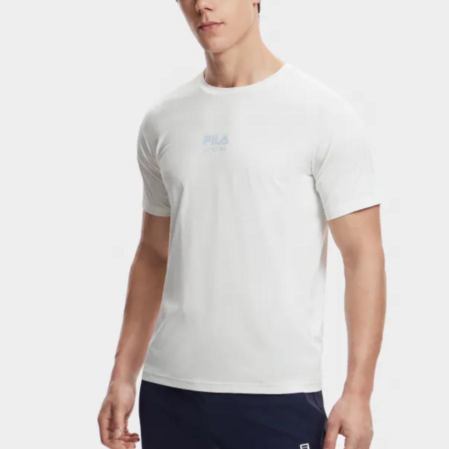 FILA Fitness Series Letter Print Breathable Round Neck Sports Short Sleeve T-Shirt Men Tops Starlight-White A11M421120FWT