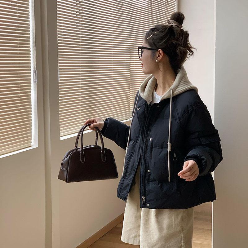 Removable knitted hat down jacket women's short 2024 winter new thickened warm small white duck down bread jacket