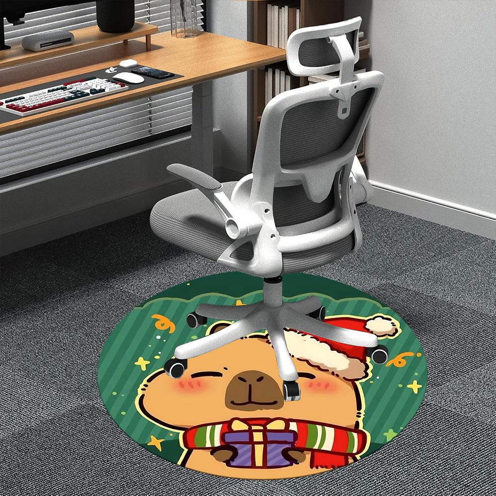 

1PC Christmas Capibala Office Round Area Rug, Indoor Mat Suitable ForOffice, Under Office Chairs Bedroom Living Room Home Decor, Room Deco, f035 80cm