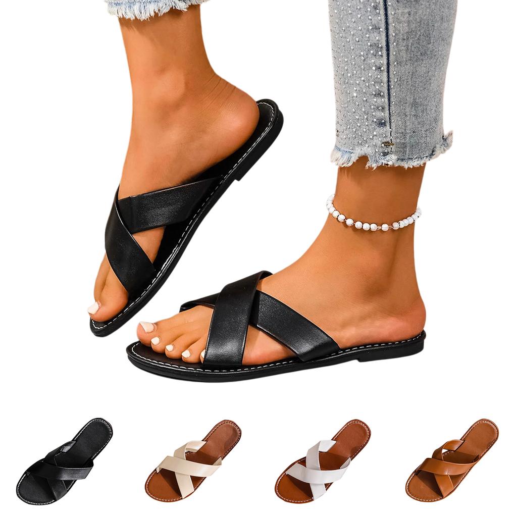 Womens Slide Sandals, Non- Water-Resistant PU - Sandals with All-Day Comfort for Indoor Outdoor Casual Errands & Beach Days