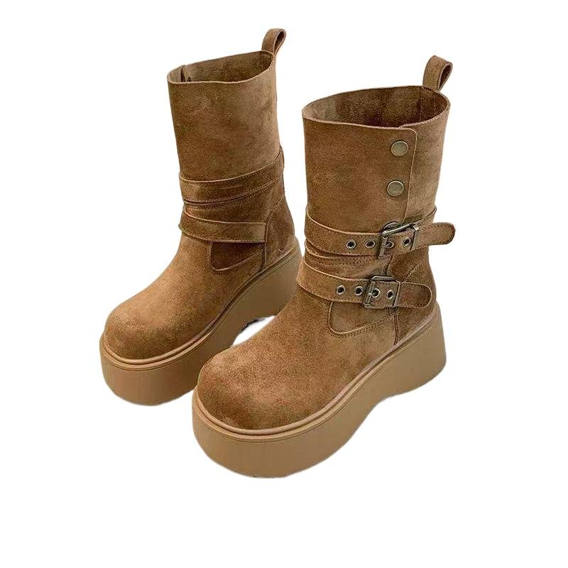 Fashionable Versatile Thick Soled Midsole Boots Women's Autumn Winter New Warm Women's Snow Boots