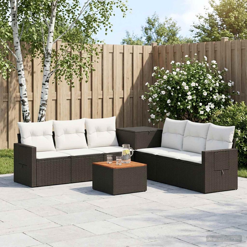Sofa Set 8 pcs. Black and Cream White Poly Rattan and Steel