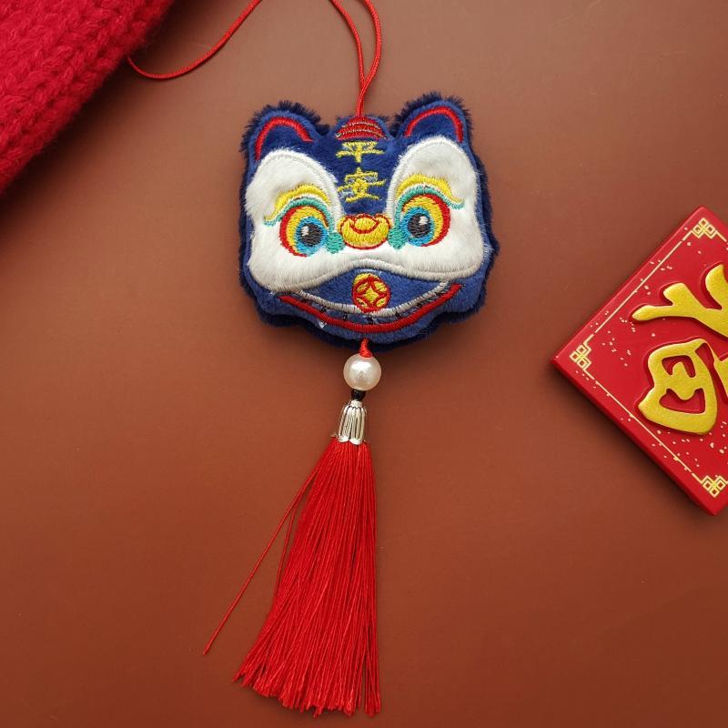 Chinese Style Lion Dance Tassels Pendant Cartoon New Year Zodiac Awakened Lion Decorative Lion Dance Keychain
