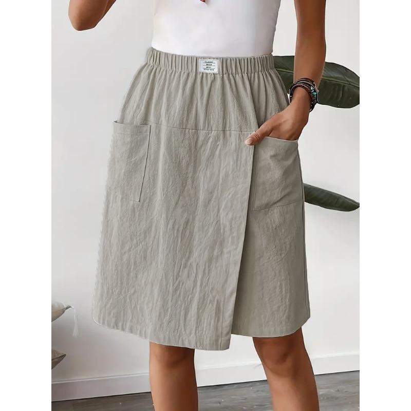 Summer Women's Pockets Casual Shorts Skirts Fashion Loose Shorts Casual Simple Solid Color Straight Leg Short Pants Vintage Simple Short Trousers