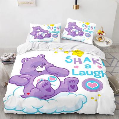 MINISO-Conjunto de Capa de Edredom Desenho Animado Care Bears Conjunto de Fronhas Kawaii Conjunto de Roupa de Cama Infantil Decoração Tamanho Casal Queen King