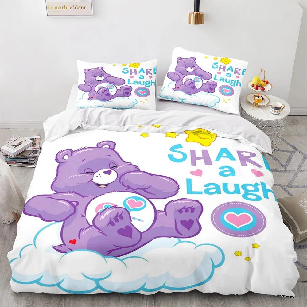 Cartoon Anime Care Bears Bettbezug-Set Kawaii Carebears Bettdeckenbezug Kissenbezug-Set Kinderbettwäsche-Set Dekor Full Queen King Size