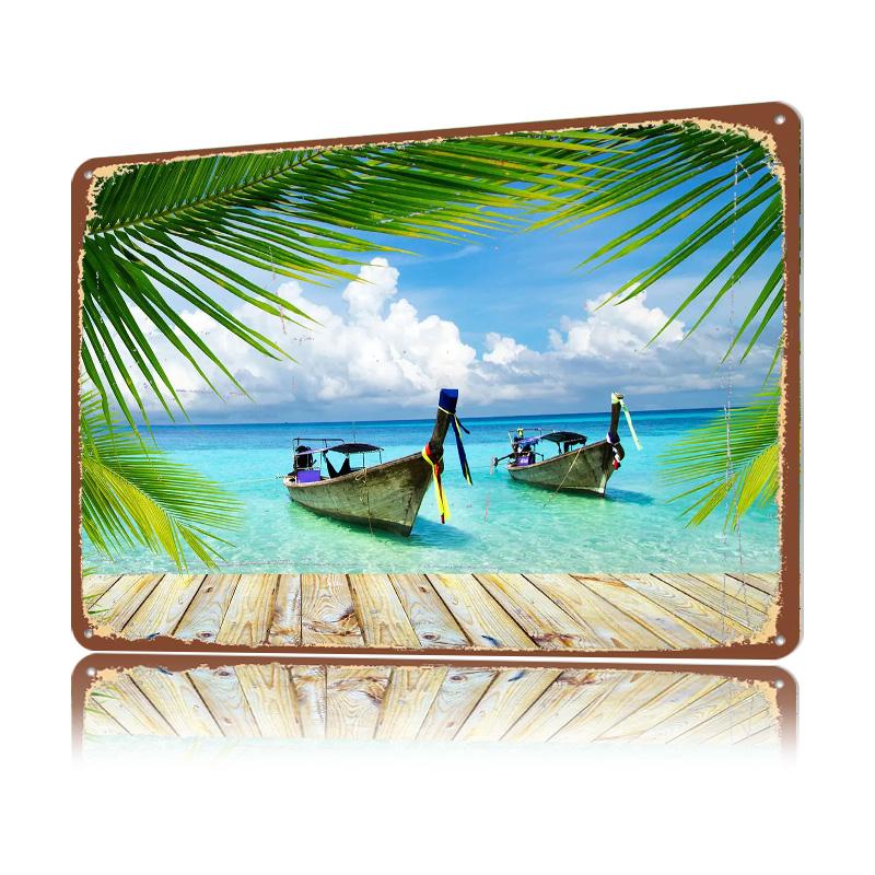 Tropical Beach Travel D Printed Texture Poster Personalized Wall Art Retro Metal Tin Signs for Office Decoration Gaming House