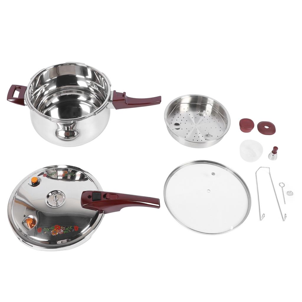 80KPA Pressure Cooker Stainless Steel Time Saving Multifunctional with Steam Basket Glass Lid