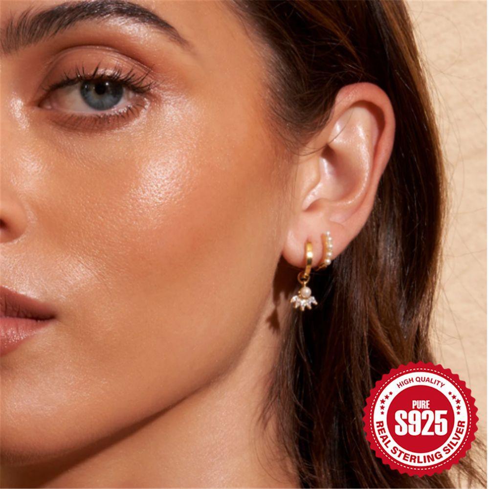 S925 Sterling Silver Style Simple Fashion Retro Horse Eye Diamond Pearl Earrings Earrings Design Sense Pearl Earrings