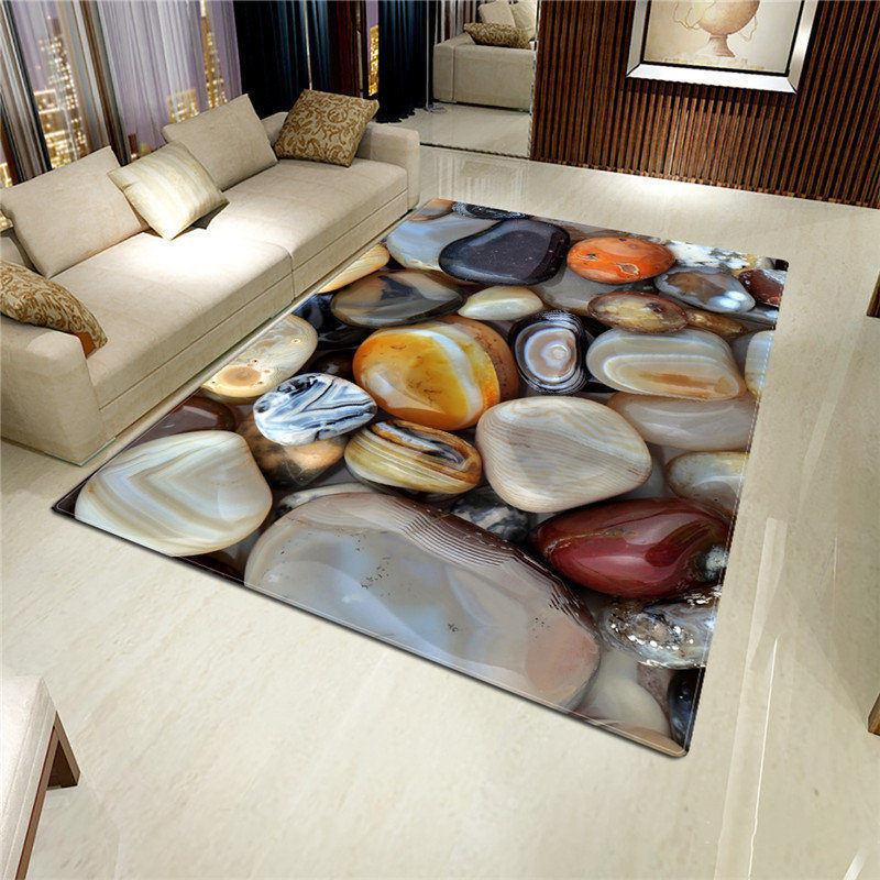 3D Stone Big Carpet for Living Room Colorful Cobblestone Printed Flannel Sponge Rug for Bedroom Kitchen Mat Anti-slip Bathroom