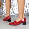 8839-1DX Patent Leather Women's Plus Size Square Toe Chunky Heel Mid-Cut High Heels (Size 43)