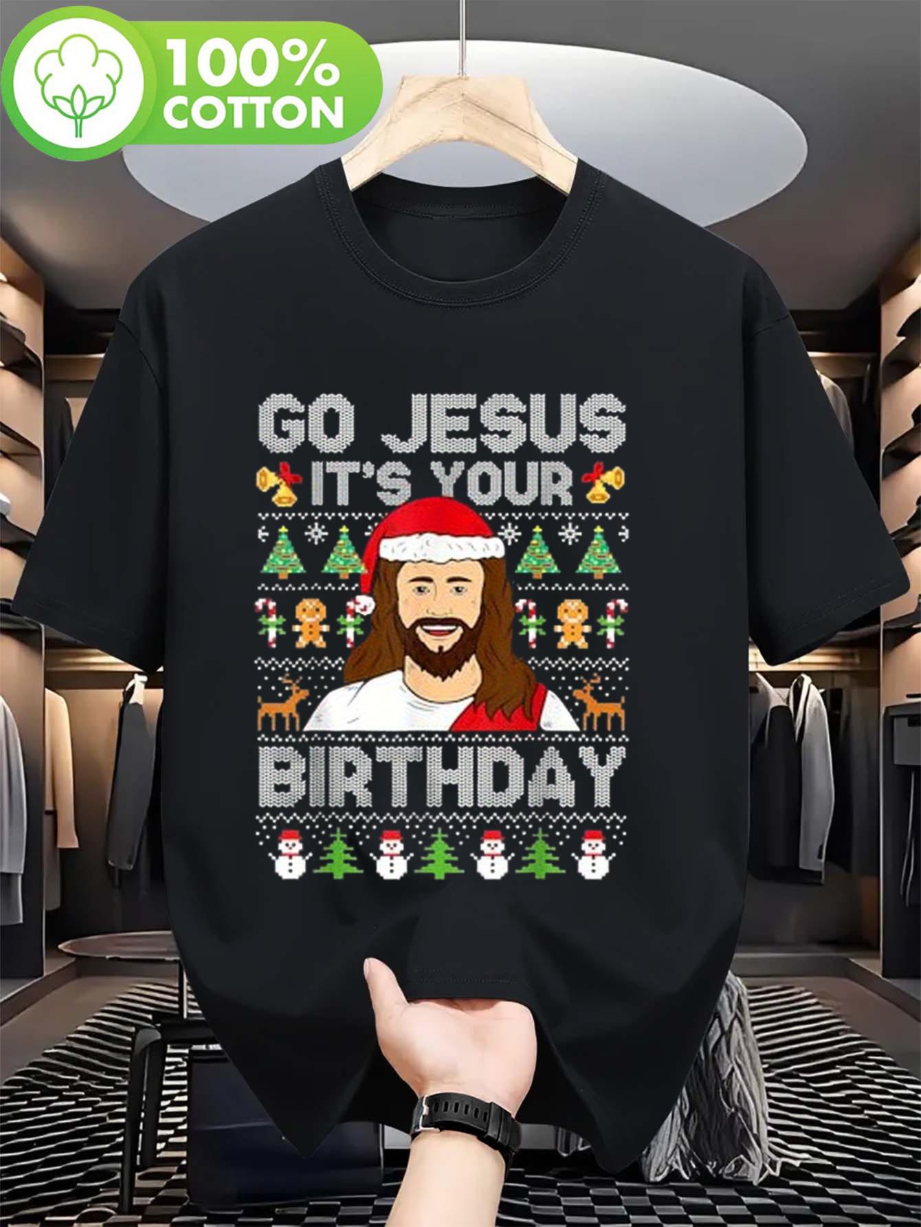 

Funny Go Jesus It s Your Birthday Christmas T-Shirt with Santa Hat - Humorous Holiday Birthday Party Outfit for Jesus, Comforta 3XL
