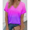 Summer Fashion Gradient 3D Print T-Shirts Women's V-Neck Short Sleeve T Shirt